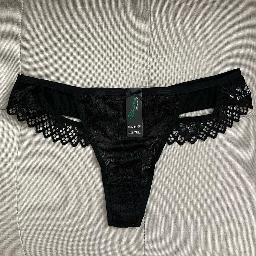 Vision Intimate Black Lace Thong Panty 2XL NWOT Sexy Lingerie